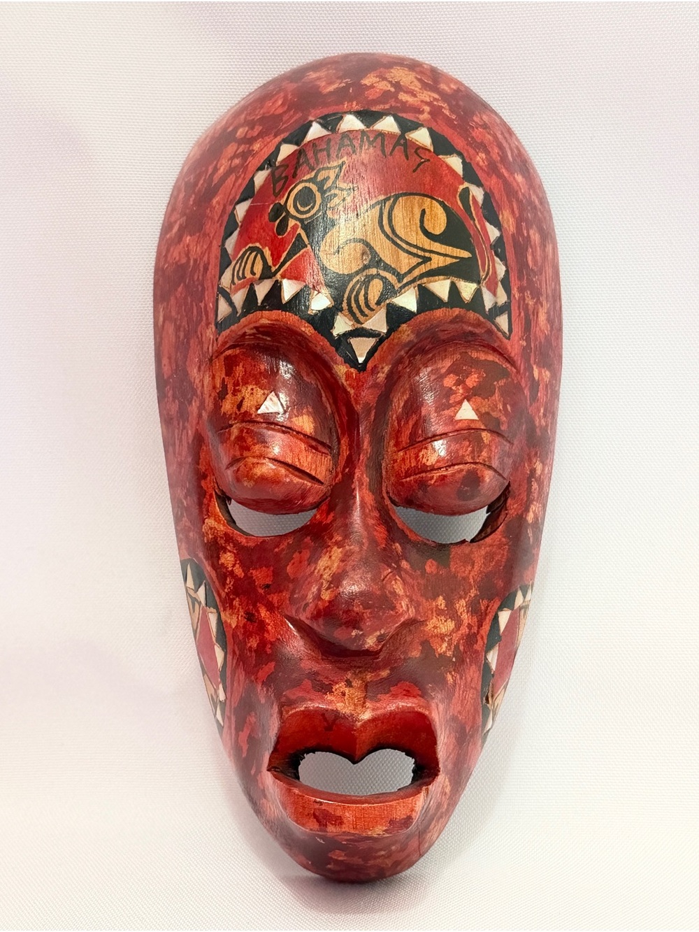 Handcrafted Red Bahamian Decorative Wall Mask